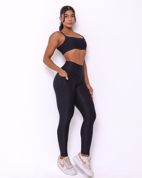 Conjunto Calça Legging Básica Bolso Compressão + Top Ju