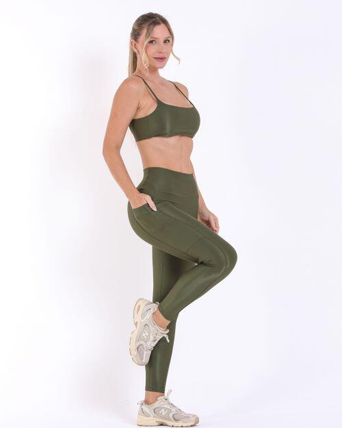 Conjunto Calça Legging Básica Bolso Compressão + Top Ju