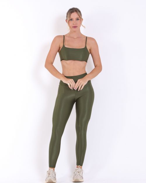 Conjunto Calça Legging Básica Bolso Compressão + Top Ju