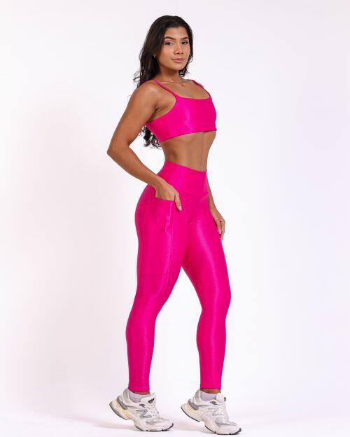 Conjunto Cal�a Legging B�sica Bolso Compress�o + Top Ju