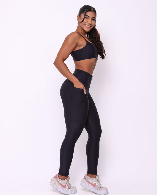 Conjunto Calça Legging Básica Bolso Compressão + Top Ju