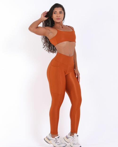Conjunto Calça Legging Básica Bolso Compressão + Top Ju