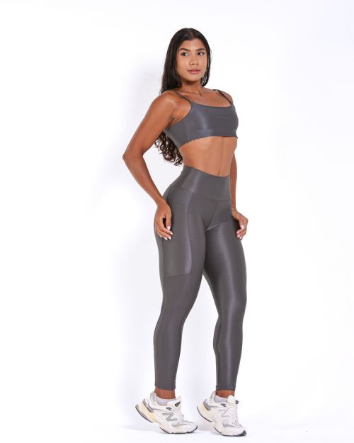 Conjunto Calça Legging Básica Bolso Compressão + Top Ju