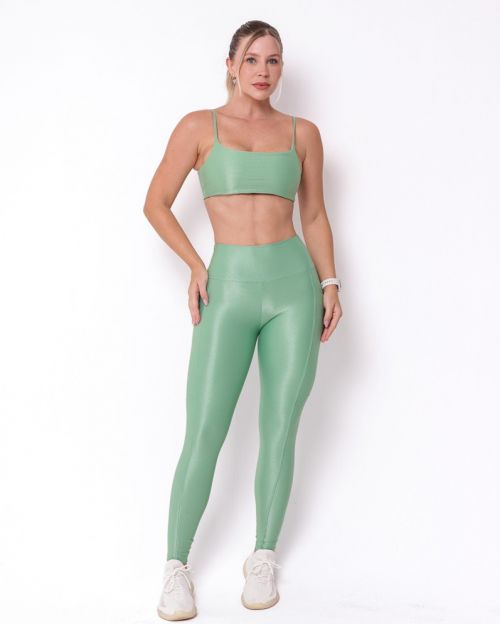 Conjunto Calça Legging Básica Bolso Compressão + Top Ju