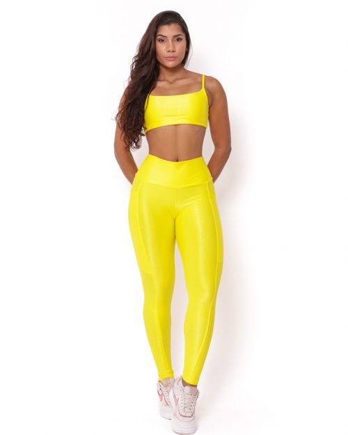 Conjunto Calça Legging Básica Bolso Compressão + Top Ju