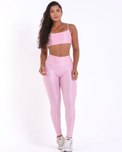 Conjunto Calça Legging Básica Bolso Compressão + Top Ju