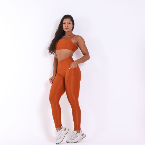 Conjunto Calça Legging Básica Bolso Compressão + Top Ju