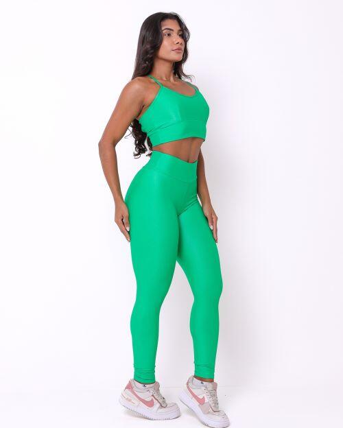 Conjunto Cal�a Legging B�sica Compress�o  + Top Kelly