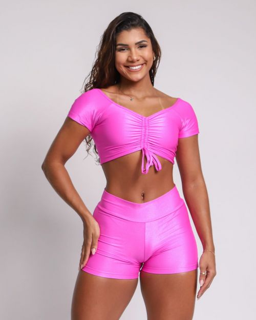 Conjunto Short B�sico Curtinho Compress�o  + Top Manguinha