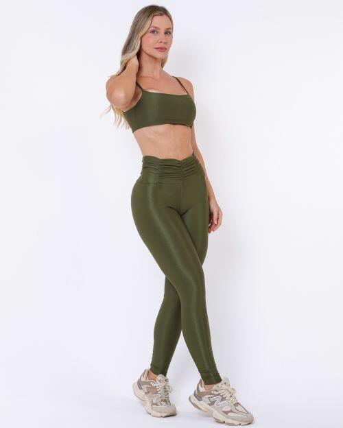 Conjunto Calça Básica Cós Franzido Compressão + Top Ju