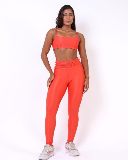 Conjunto Calça Básica Cós Franzido Compressão + Top Ju