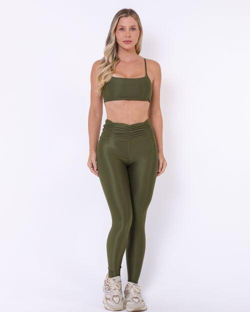 Conjunto Calça Básica Cós Franzido Compressão + Top Ju