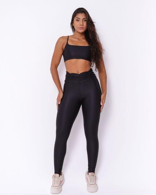Conjunto Calça Básica Cós Franzido Compressão + Top Ju