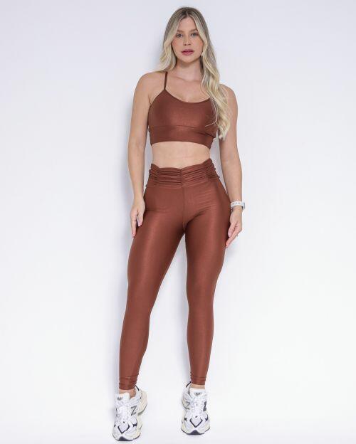 Conjunto Calça Básica Cós Franzido Compressão + Top Kelly