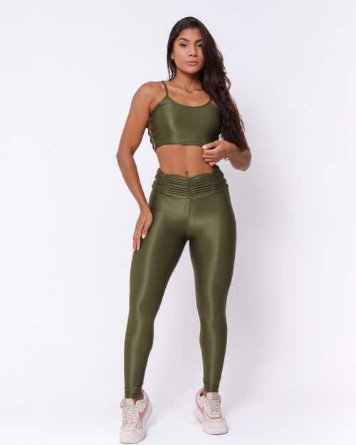 Conjunto Calça Básica Cós Franzido Compressão + Top Marta