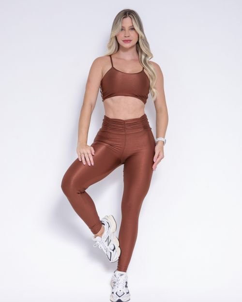 Conjunto Calça Básica Cós Franzido Compressão + Top Marta