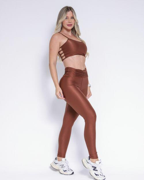 Conjunto Calça Básica Cós Franzido Compressão + Top Marta