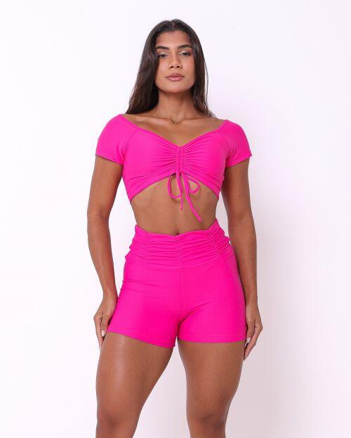 Conjunto Short Básico Cós Franzido Light + Top Manguinha
