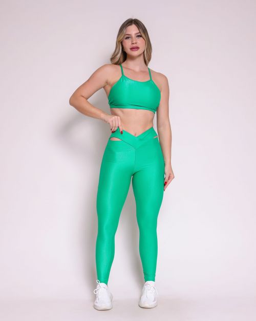 Conjunto Calça Legging Básica Cós Cruzado Compressão + Top Paula