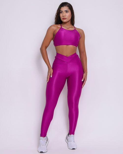 Conjunto Calça Legging Básica Cós Cruzado Compressão + Top Paula