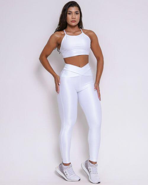 Conjunto Calça Legging Básica Cós Cruzado Compressão + Top Paula