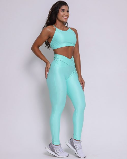 Conjunto Calça Legging Básica Cós Cruzado Compressão + Top Paula