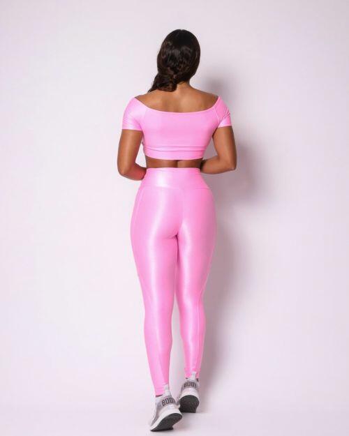Conjunto Cal�a Legging B�sica Bolso Compress�o + Top Manguinha