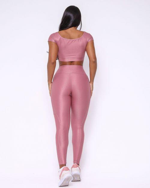 Conjunto Cal�a Legging B�sica Bolso Compress�o + Top Manguinha