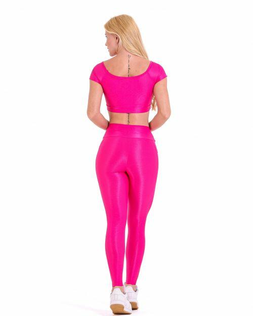 Conjunto Cal�a Legging B�sica Bolso Compress�o + Top Manguinha
