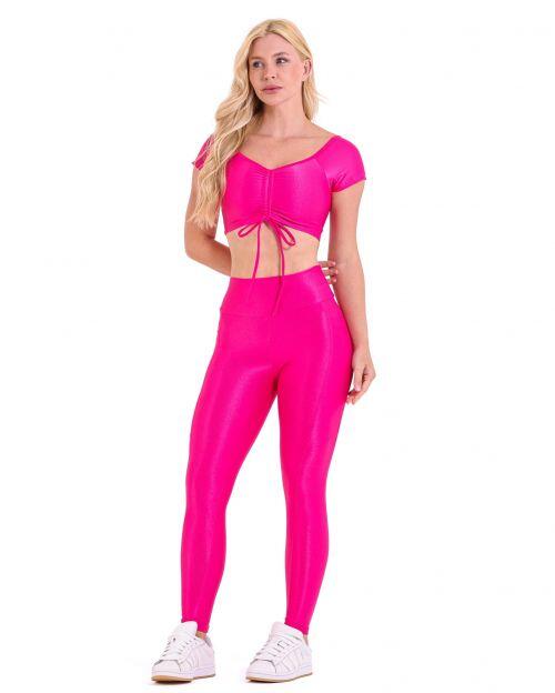 Conjunto Cal�a Legging B�sica Bolso Compress�o + Top Manguinha