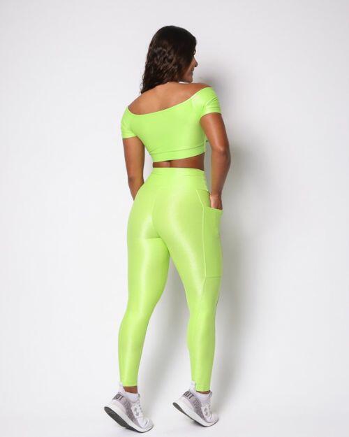 Conjunto Cal�a Legging B�sica Bolso Compress�o + Top Manguinha