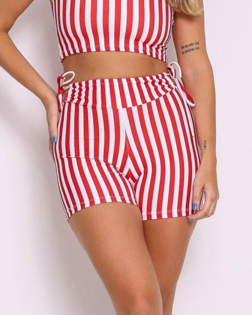 Short Empina Ajuste Listrado Vermelho/Branco