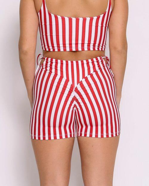 Short Empina Ajuste Listrado Vermelho/Branco