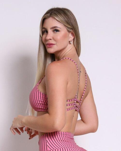 Top Aline Listrado Preto