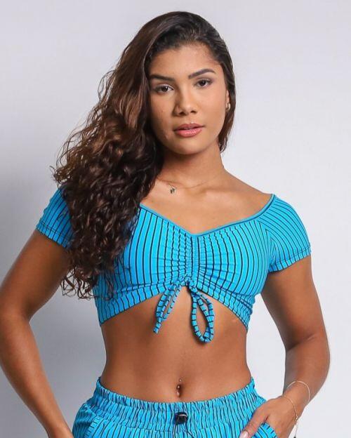 Top Manguinha Listrado Preto