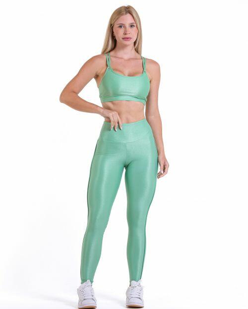 Conjunto Calça Legging Empina Vivo Cós Reto Compressão + Top Lu
