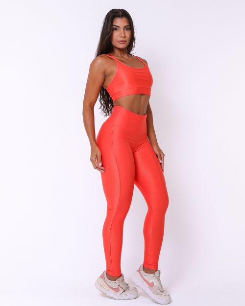 Conjunto Calça Legging Empina Vivo Cós Reto Compressão + Top Lu