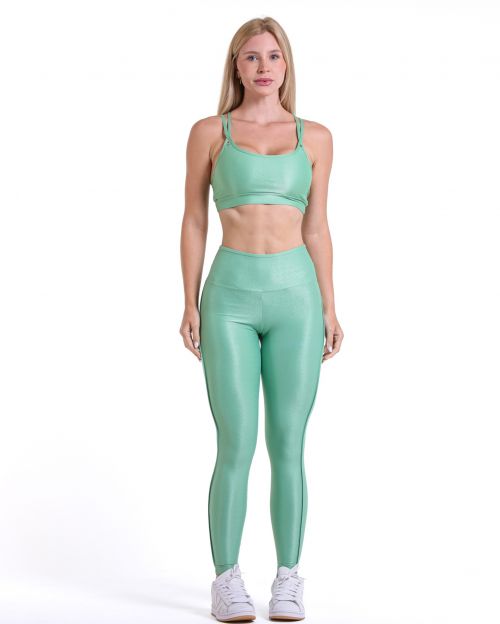 Conjunto Calça Legging Empina Vivo Cós Reto Compressão + Top Lu