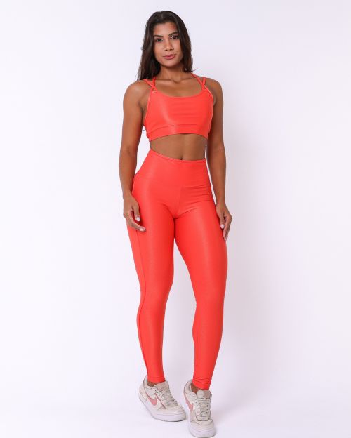 Conjunto Calça Legging Empina Vivo Cós Reto Compressão + Top Lu