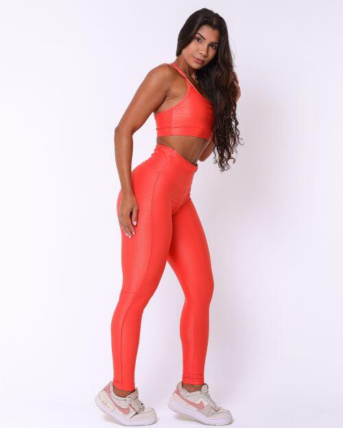 Conjunto Calça Legging Empina Vivo Cós Reto Compressão + Top Lu