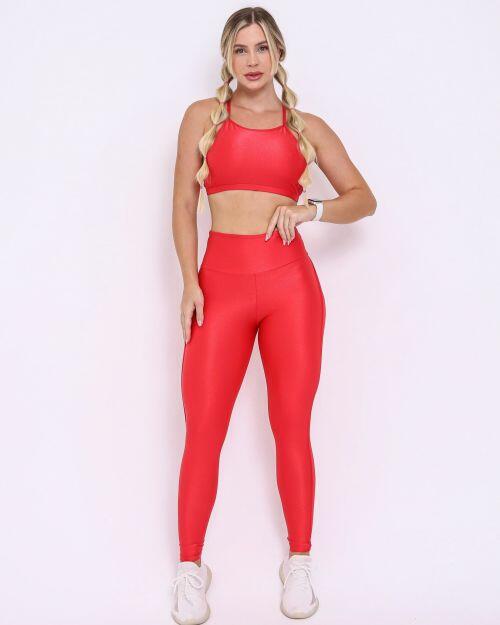 Conjunto Calça Legging Empina Vivo Cós Reto Compressão + Top Paula