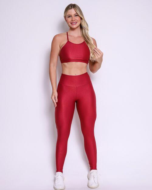 Conjunto Calça Legging Empina Vivo Cós Reto Compressão + Top Paula