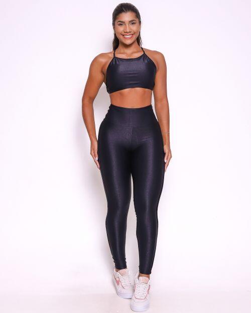 Conjunto Calça Legging Empina Vivo Cós Reto Compressão + Top Paula