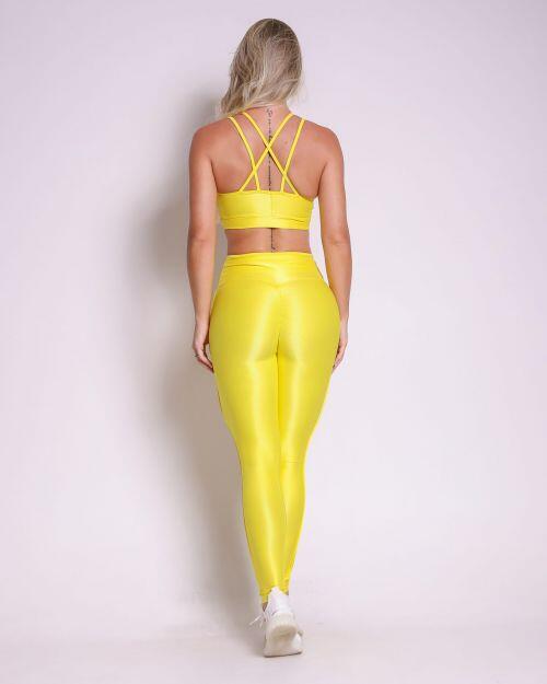 Conjunto Calça Legging Empina Vivo Cós Reto Compressão + Top Vivi
