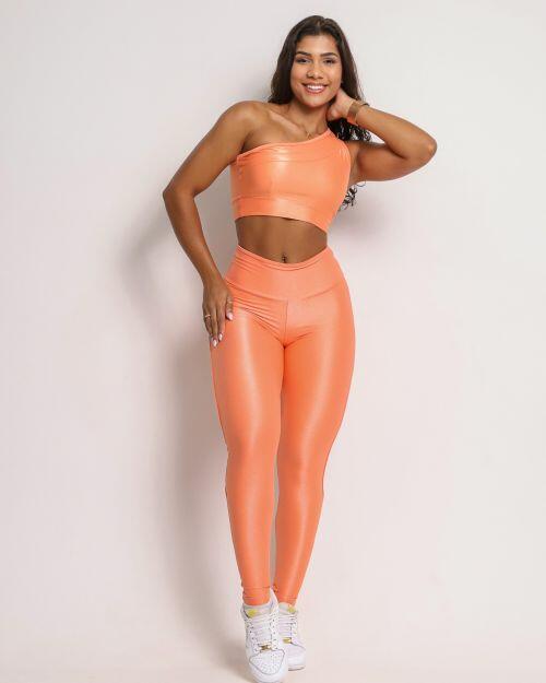 Conjunto Calça Legging Empina Vivo Cós Reto Compressão + Top Paloma