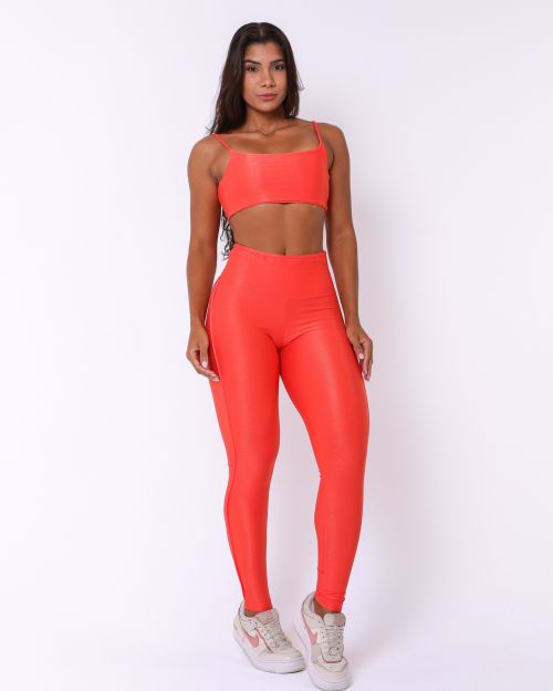 Conjunto Calça Legging Empina Vivo Cós Reto Compressão + Top Ju