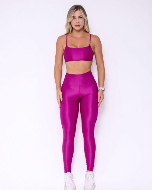 Conjunto Calça Legging Empina Vivo Cós Reto Compressão + Top Ju