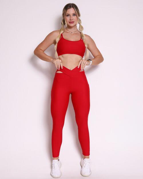 Conjunto Calça Legging Básica Cós Cruzado Light + Top Lu