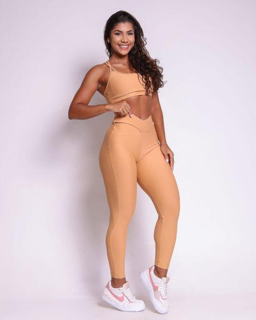 Conjunto Calça Legging Básica Cós Cruzado Light + Top Lu