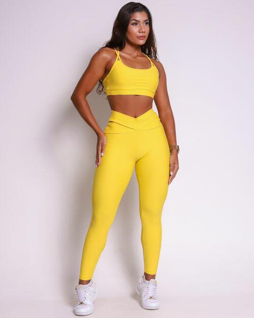 Conjunto Calça Legging Básica Cós Cruzado Light + Top Lu